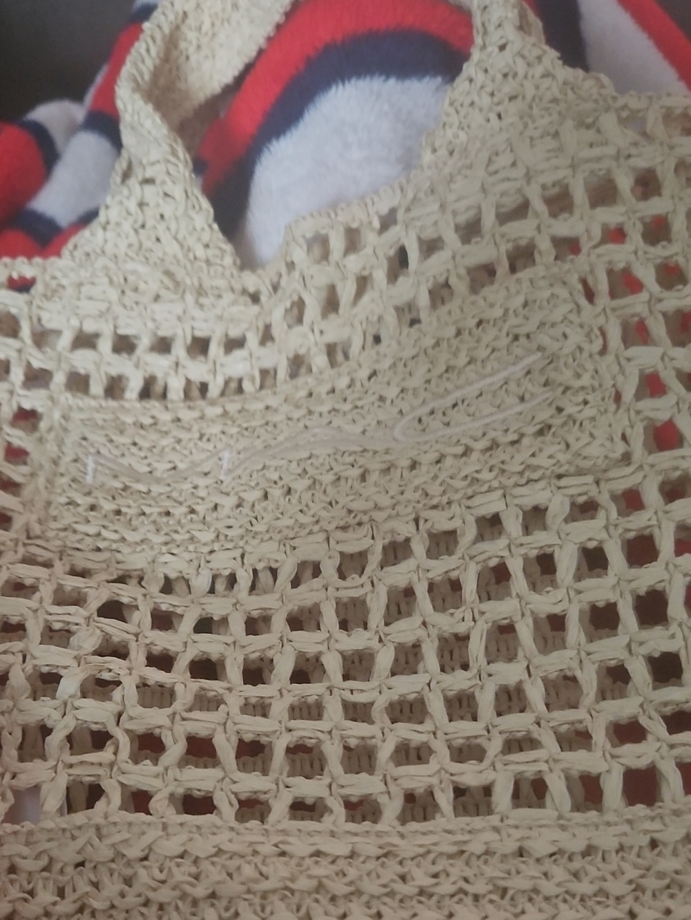 Woven Crochet Beach Tote Bag in Beige